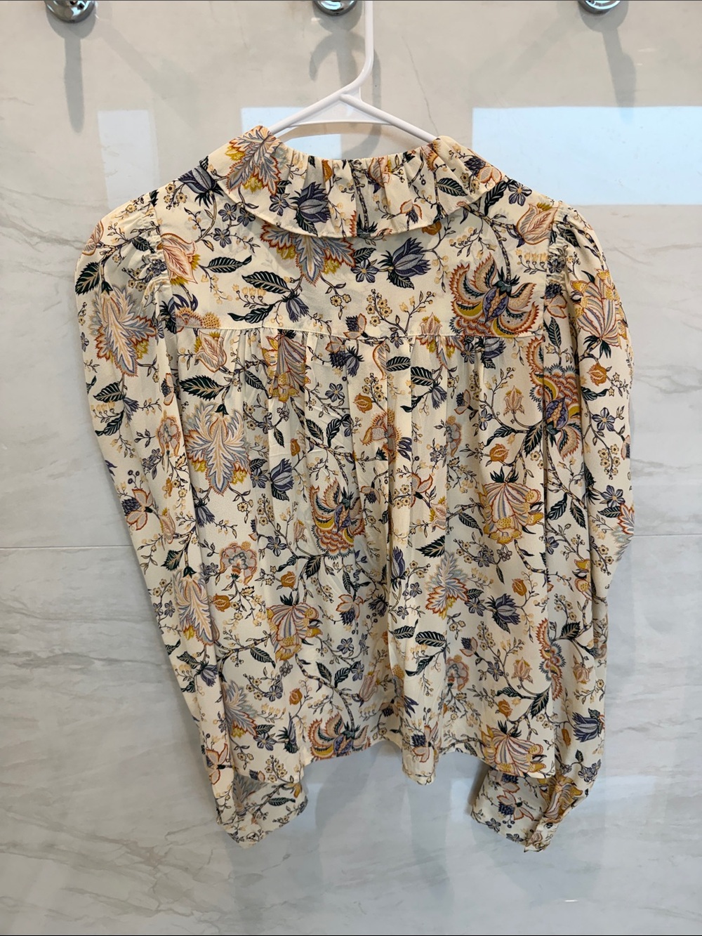 Ulla Johnson Cream Floral Ruffle-Neck Blouse - Picture 5 of 5